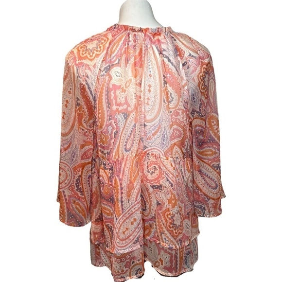 Jessica Simpson Maternity Paisley Ruffle Bell Sleeve Sheer Blouse, size M - Picture 3 of 10